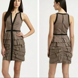 BCBGMAXAZRIA Gray Dusk Aaron Tiered Ruffle Size 0 Cocktail Dress